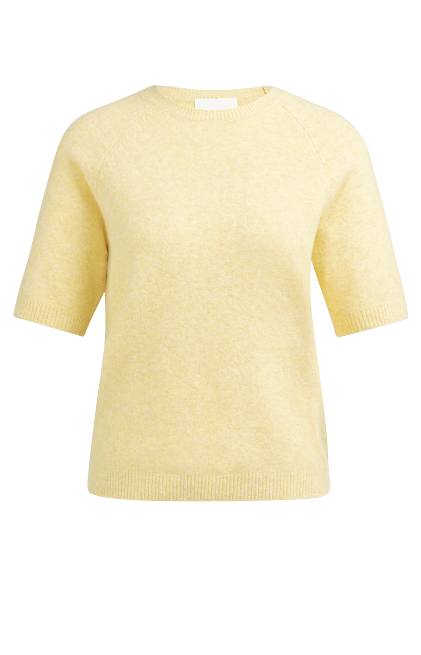 YY_Soft Sweater with Short Sleeves and Round Neckline in Reed Yellow Melange / UK size approx. /