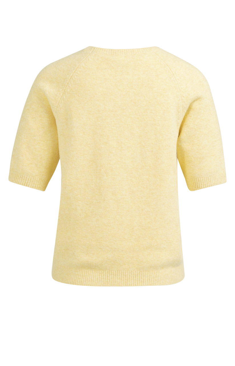 YY_Soft Sweater with Short Sleeves and Round Neckline in Reed Yellow Melange / UK size approx. /