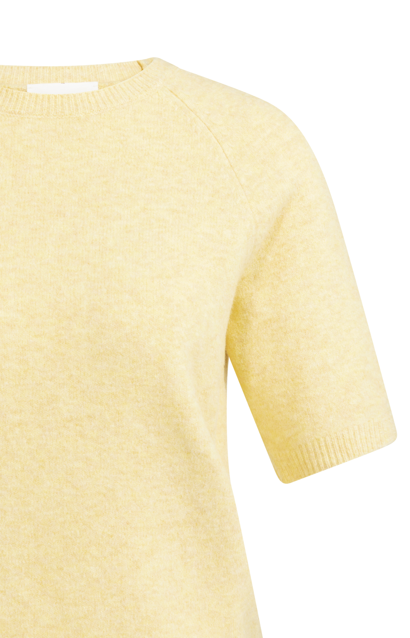 YY_Soft Sweater with Short Sleeves and Round Neckline in Reed Yellow Melange / UK size approx. /