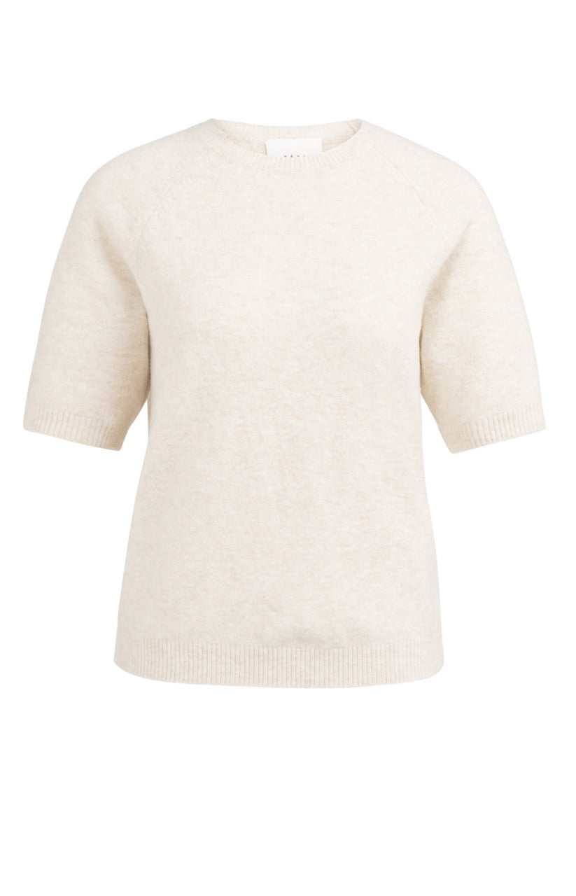 YY– Soft Sweater with Short Sleeves and Round Neckline in Kit Beige Melange
