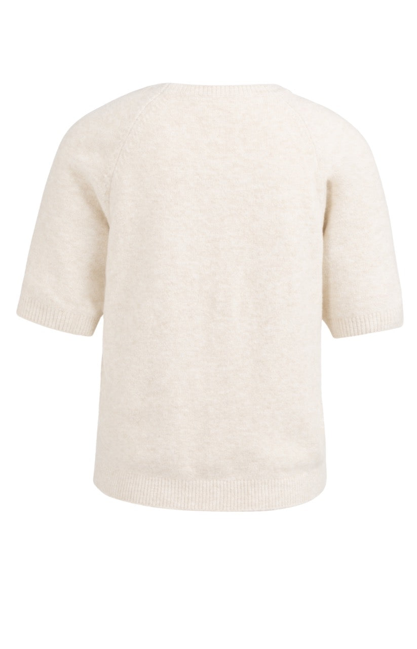 YY– Soft Sweater with Short Sleeves and Round Neckline in Kit Beige Melange