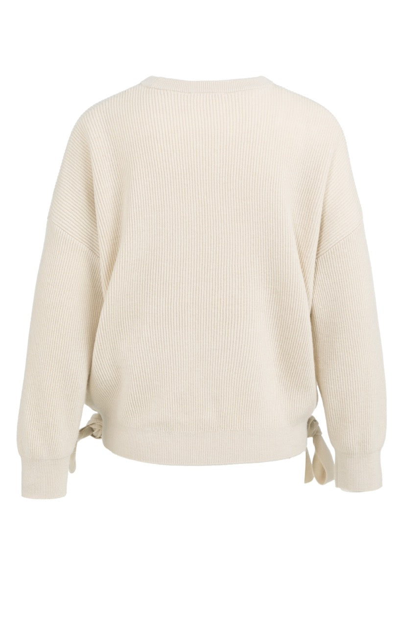 YY Knitted Sweater with Tie Details at the Hem in Kit Beige Melange