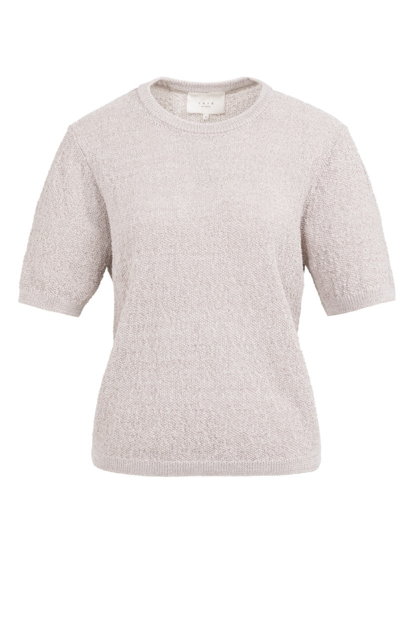 Mauve Textured Short Sleeve Knit Sweater – YAYA