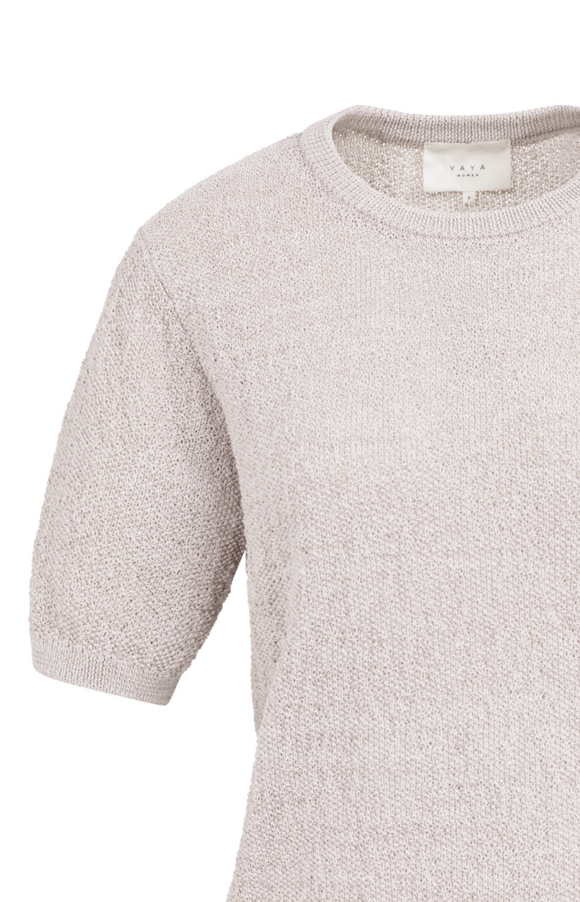 Mauve Textured Short Sleeve Knit Sweater – YAYA