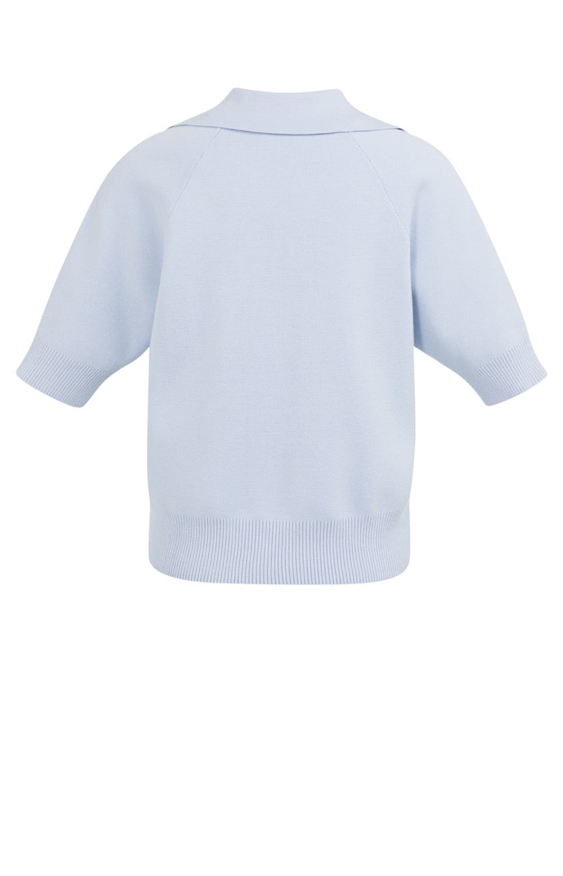 V-Neck Knitted Sweater with Collar – Gray Lilac | YAYA