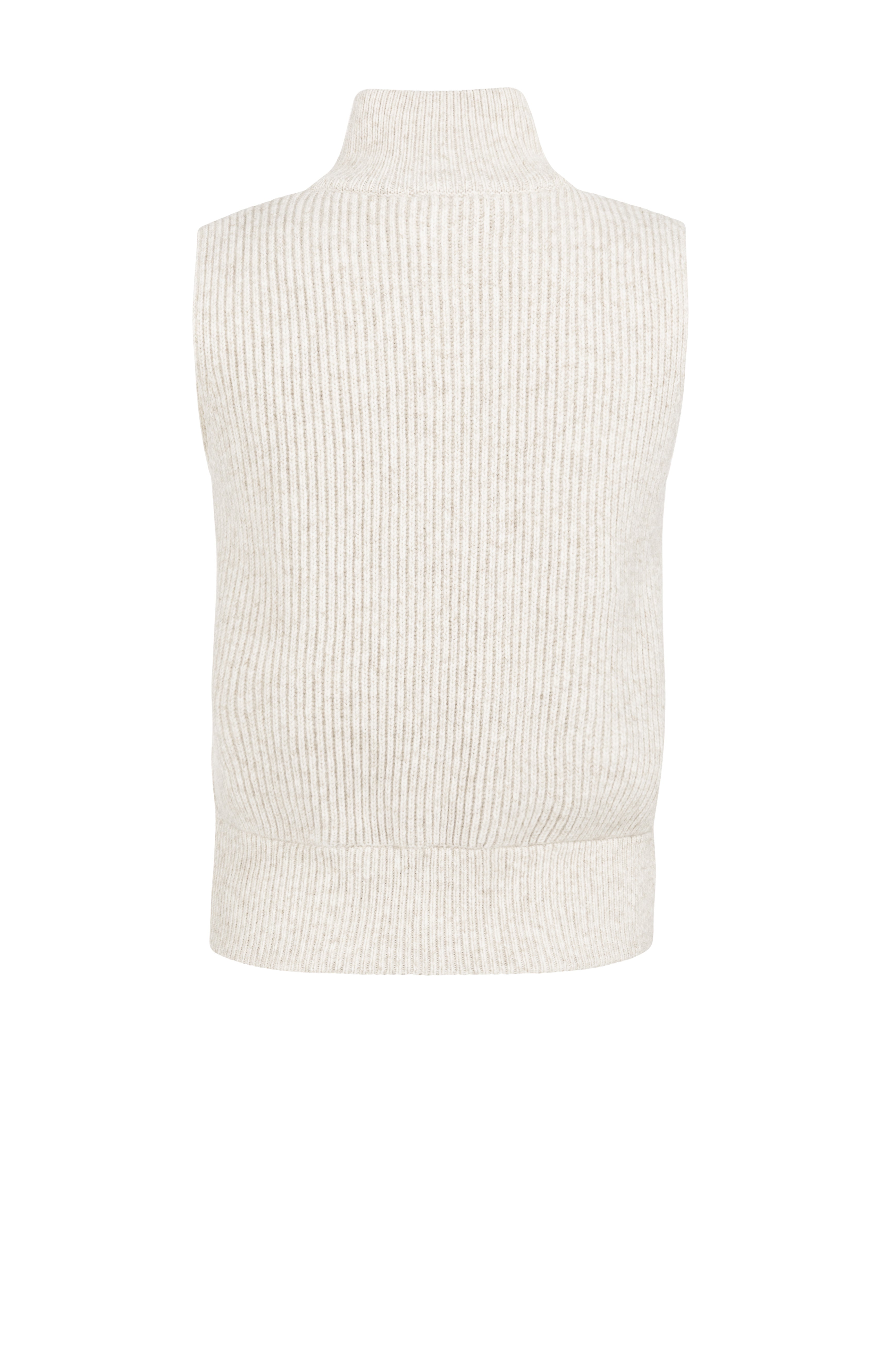Ribbed Knit Sleeveless Vest with High Neck and Zipper in Heather Grey Melange