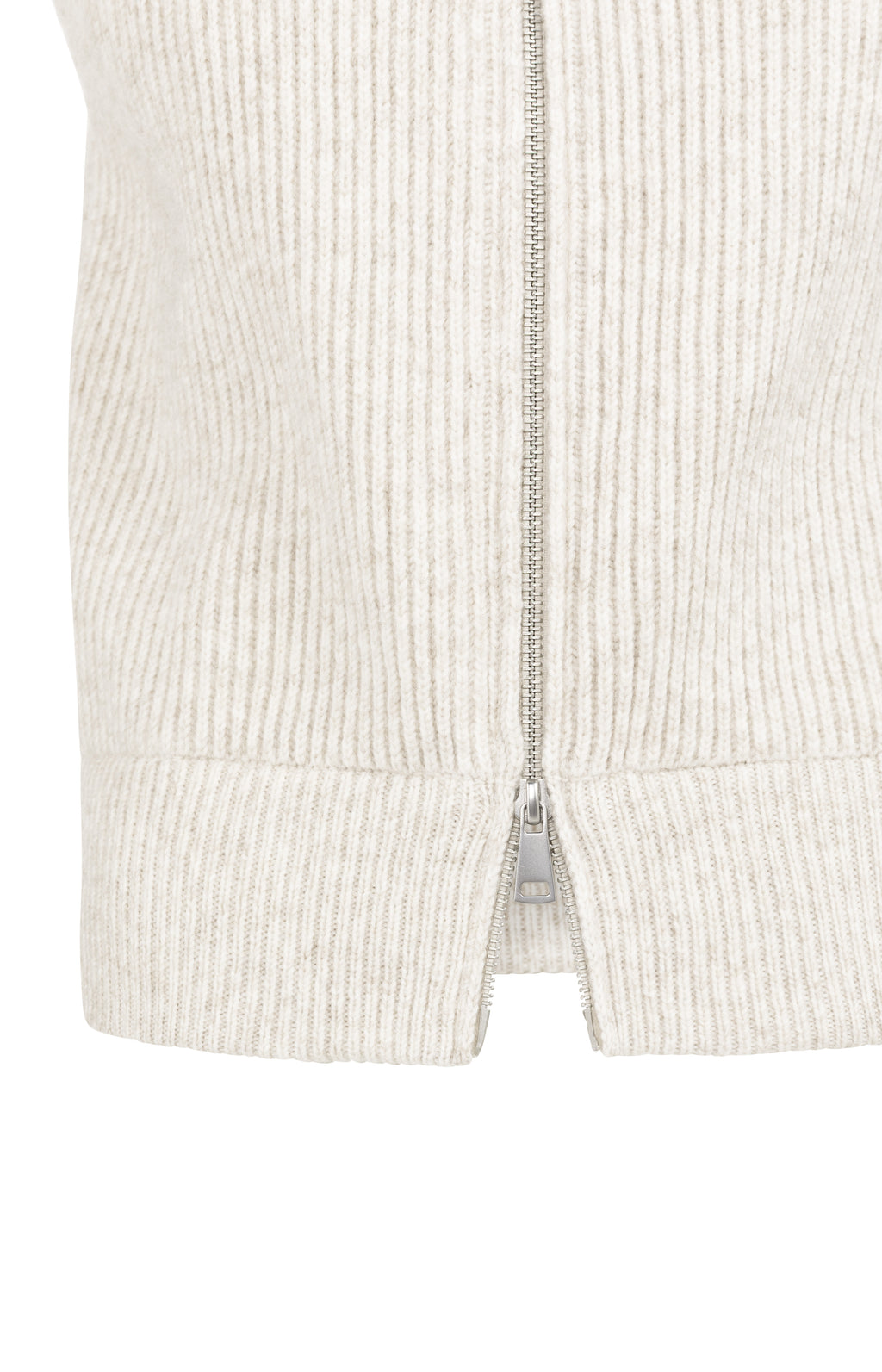 Ribbed Knit Sleeveless Vest with High Neck and Zipper in Heather Grey Melange