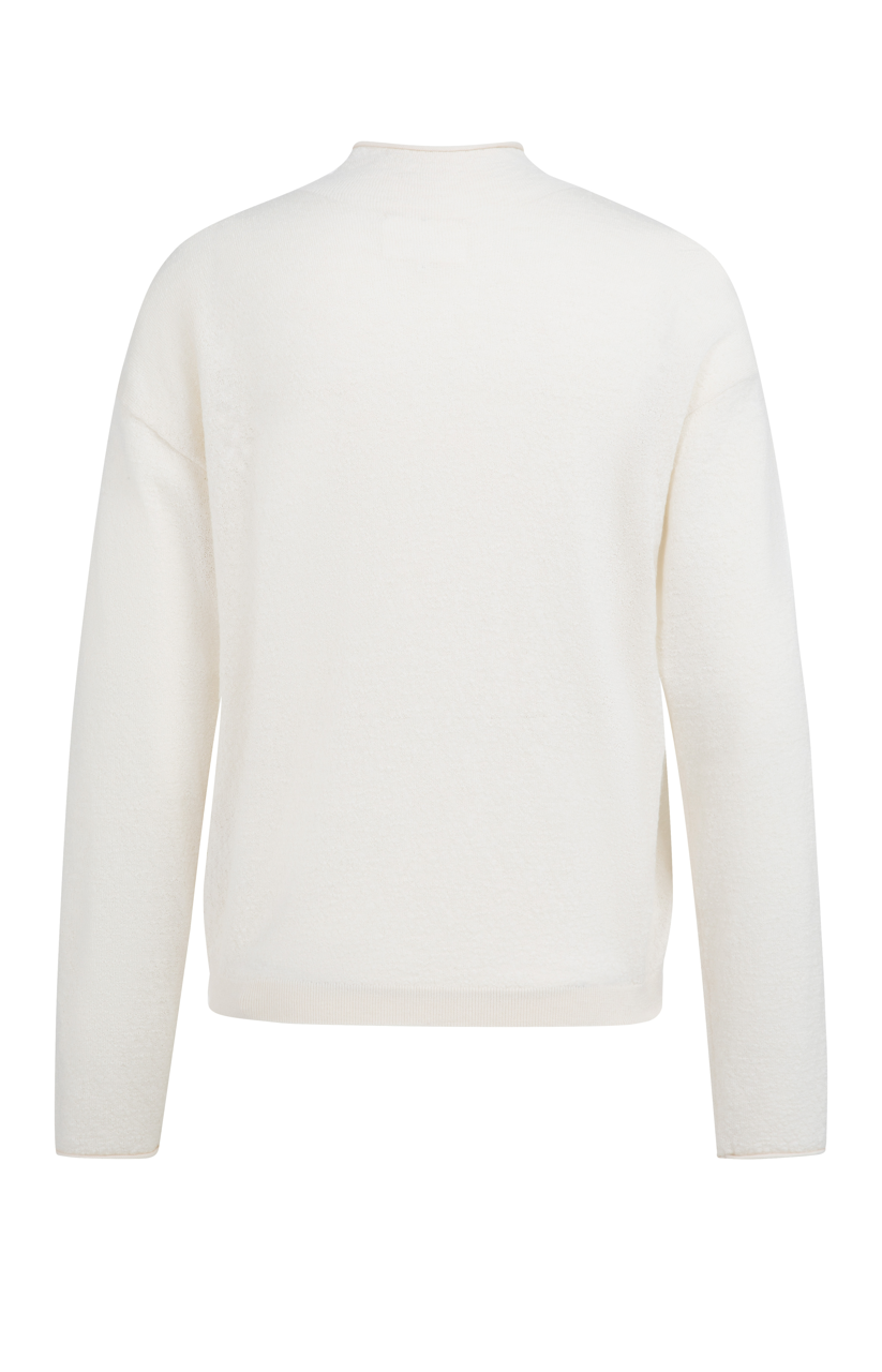 YA – Knitted Cardigan with High Neck and Zipper in Kit Beige