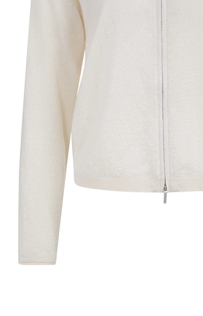 YA – Knitted Cardigan with High Neck and Zipper in Kit Beige