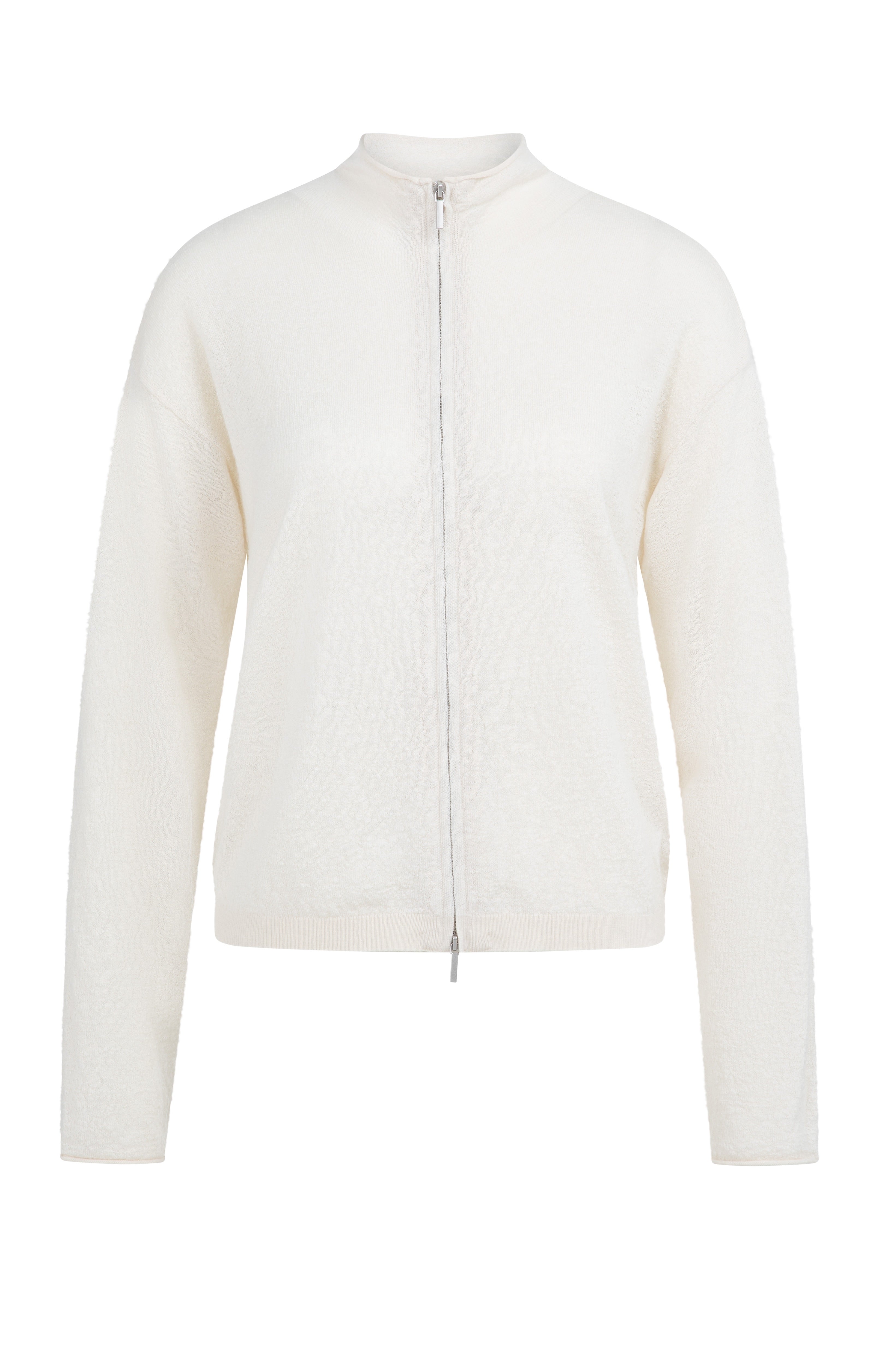 YA – Knitted Cardigan with High Neck and Zipper in Kit Beige