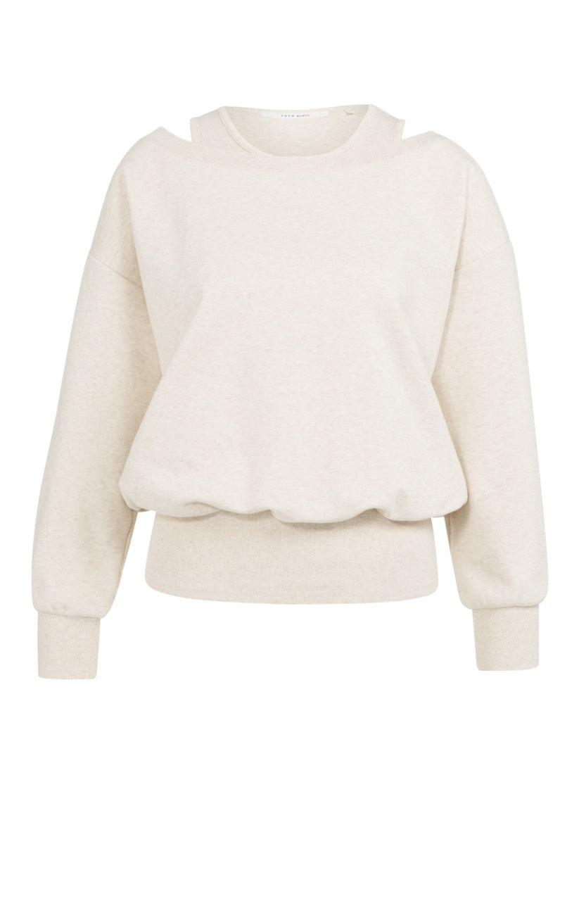Oversized Sweatshirt with Layered Neckline – Ecru Melange | YAYA
