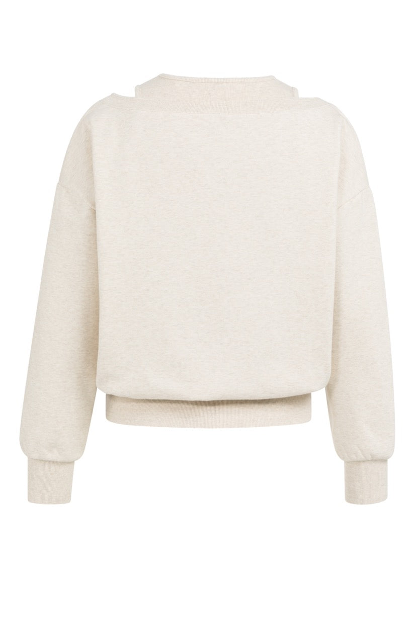 Oversized Sweatshirt with Layered Neckline – Ecru Melange | YAYA