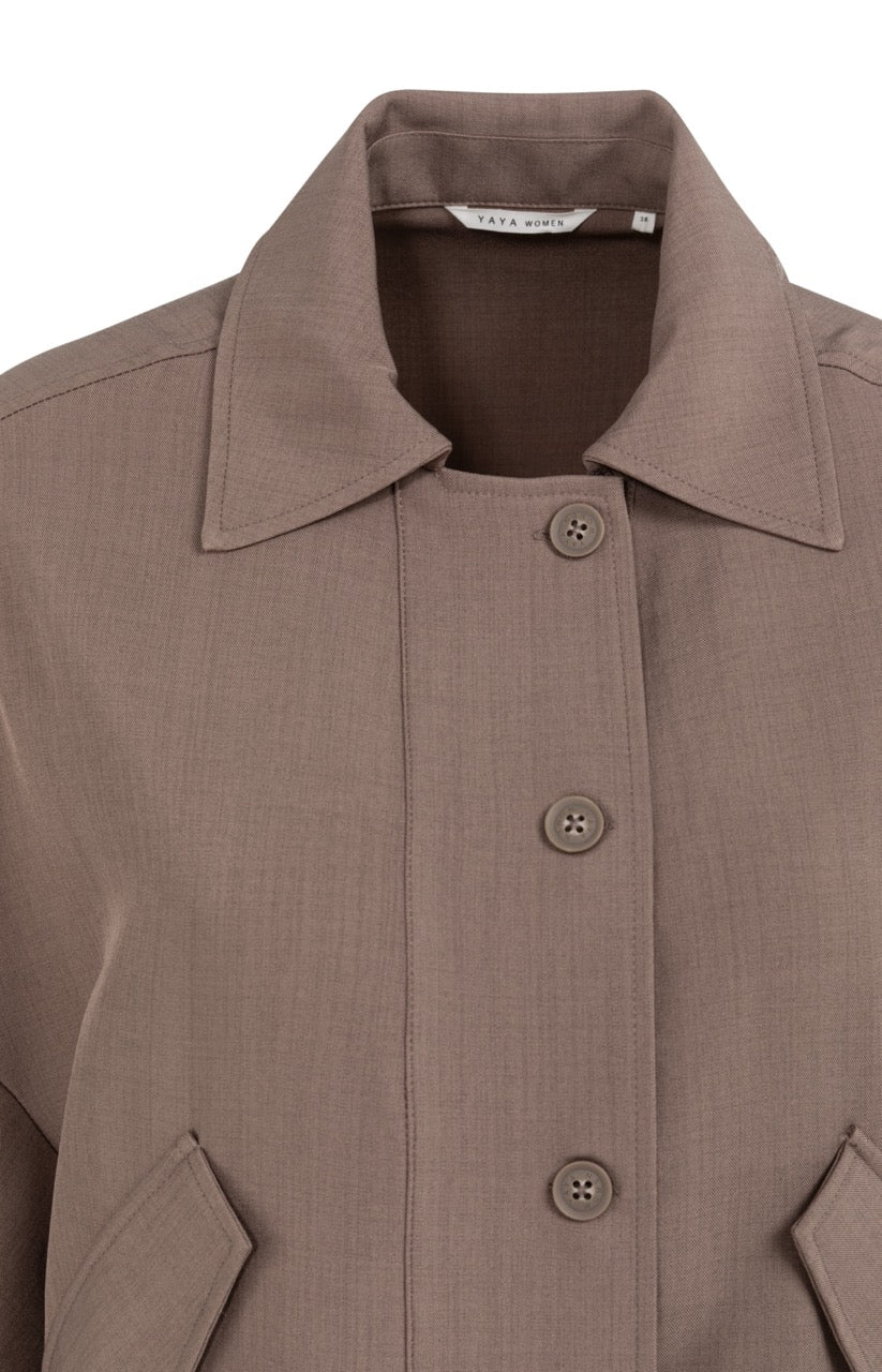 Deep Taupe Oversized Drawstring Blouse Jacket – YAYA