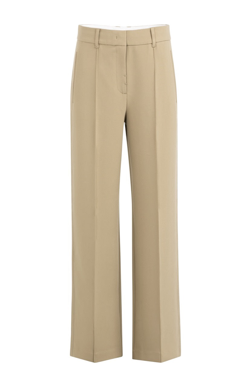 Woven Trousers – Wide Legs & Stitched Details in Khaki Green