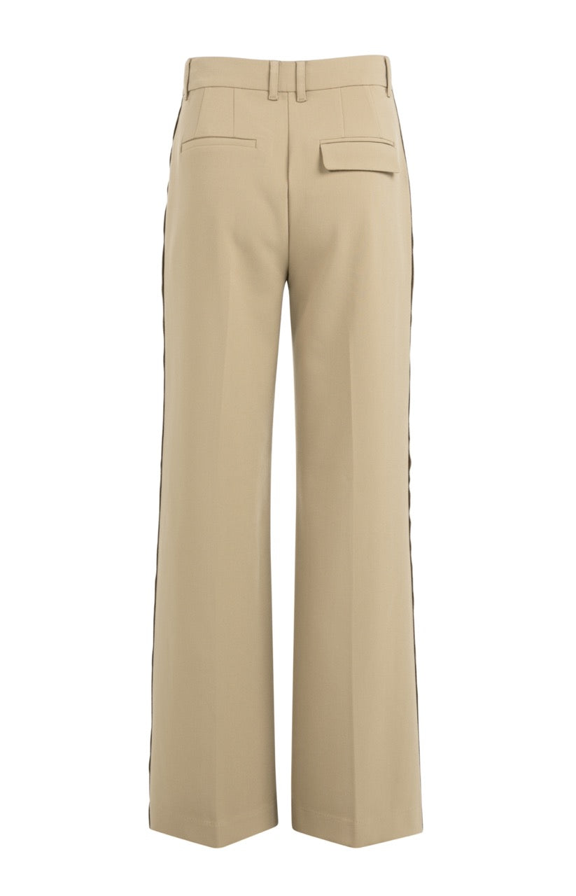 Woven Trousers – Wide Legs & Stitched Details in Khaki Green