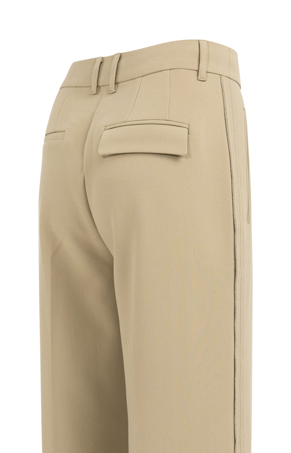 Woven Trousers – Wide Legs & Stitched Details in Khaki Green