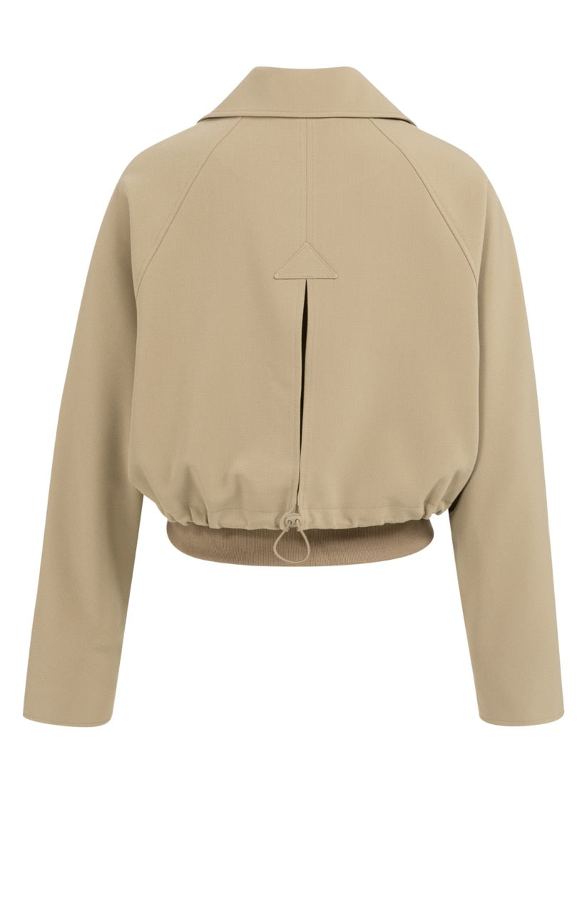 Short Oversized Jacket – Ribbed Hem in Khaki Green