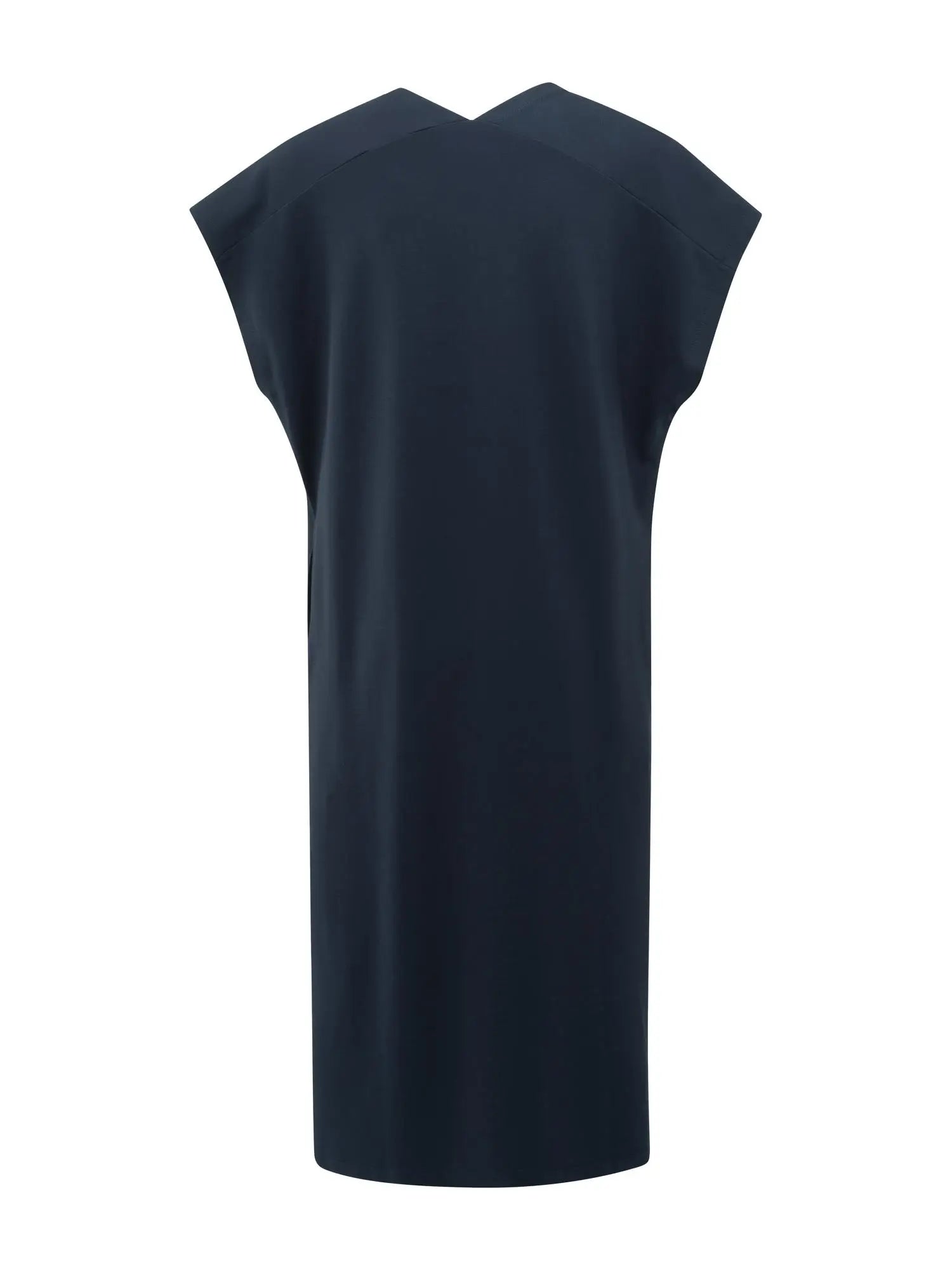 Sleeveless Dress with Double V-neck and Front Slit, Blue – YAYA