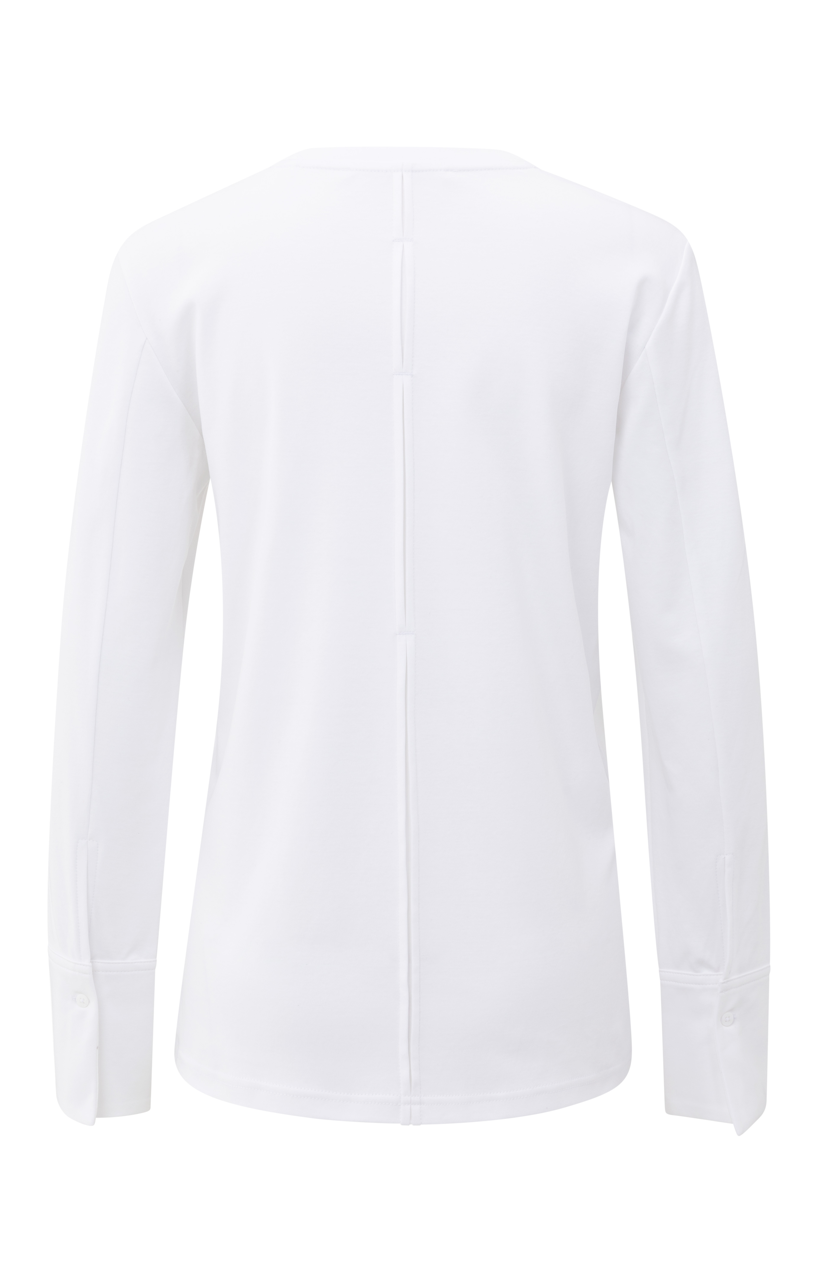 YY – Jersey Top with Long Sleeves and Woven Cuffs in Pure White