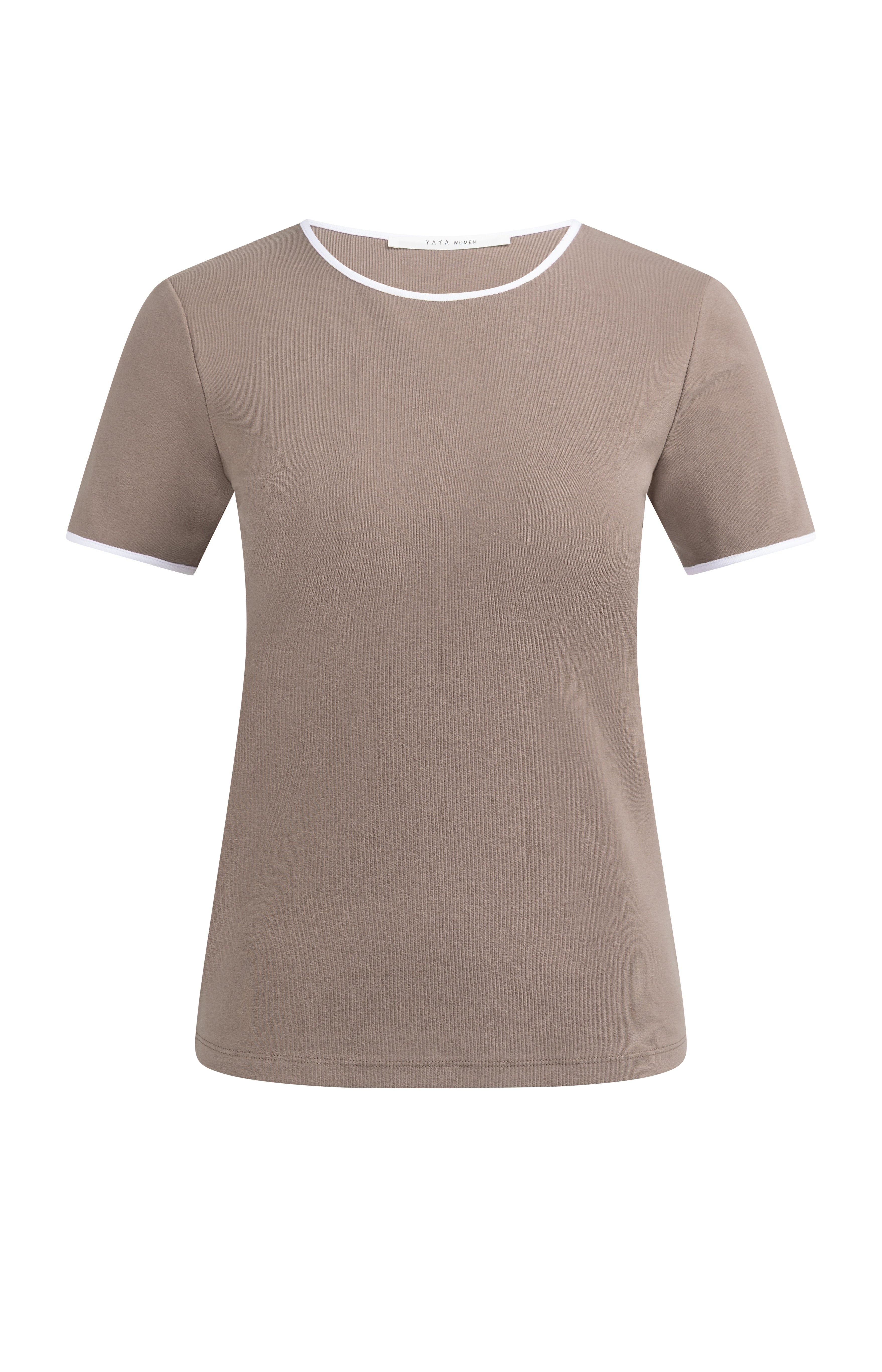 Contrast Trim T-Shirt – Deep Taupe Brown | YAYA