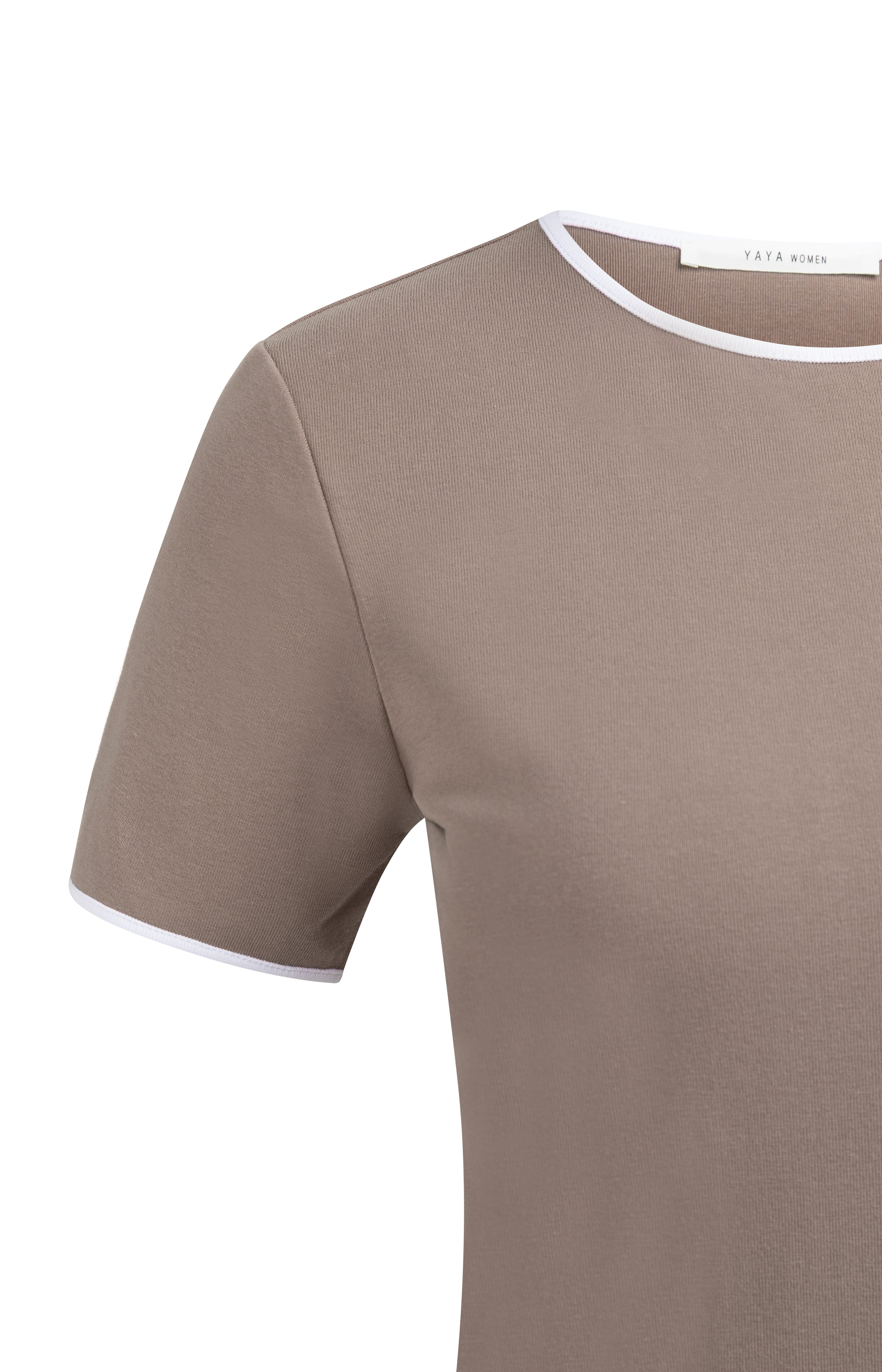 Contrast Trim T-Shirt – Deep Taupe Brown | YAYA