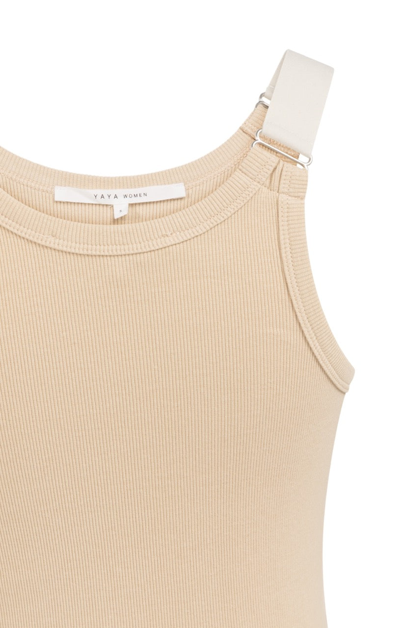 Desert Beige Ribbed Ring Strap Singlet – YAYA