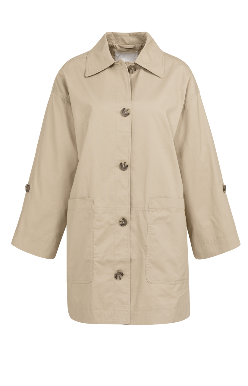 YA – Oversized Cotton Jacket with Buttons and Patch Pockets in Sandstone Beige