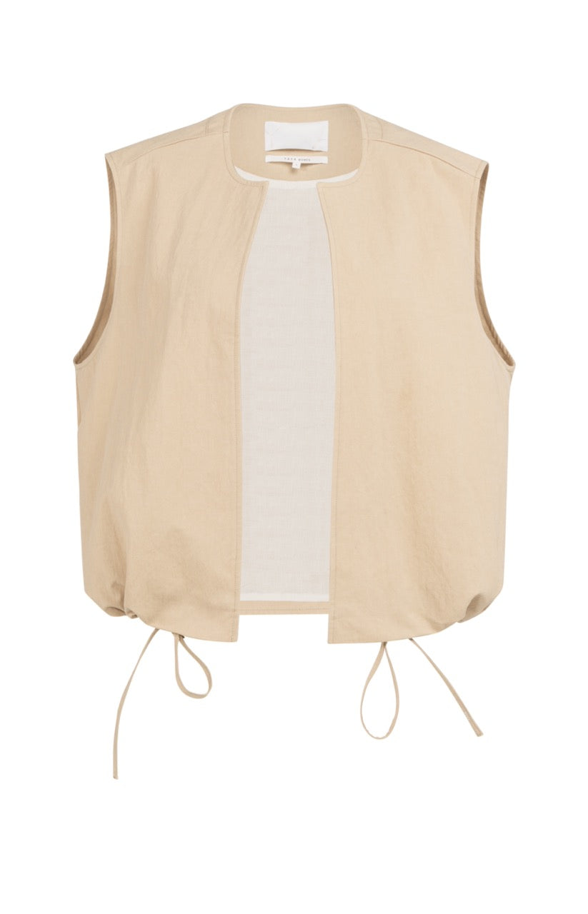 Desert Beige Drawstring Sleeveless Jacket – YAYA