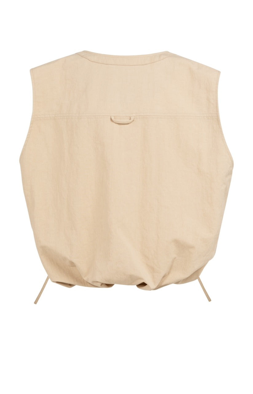 Desert Beige Drawstring Sleeveless Jacket – YAYA
