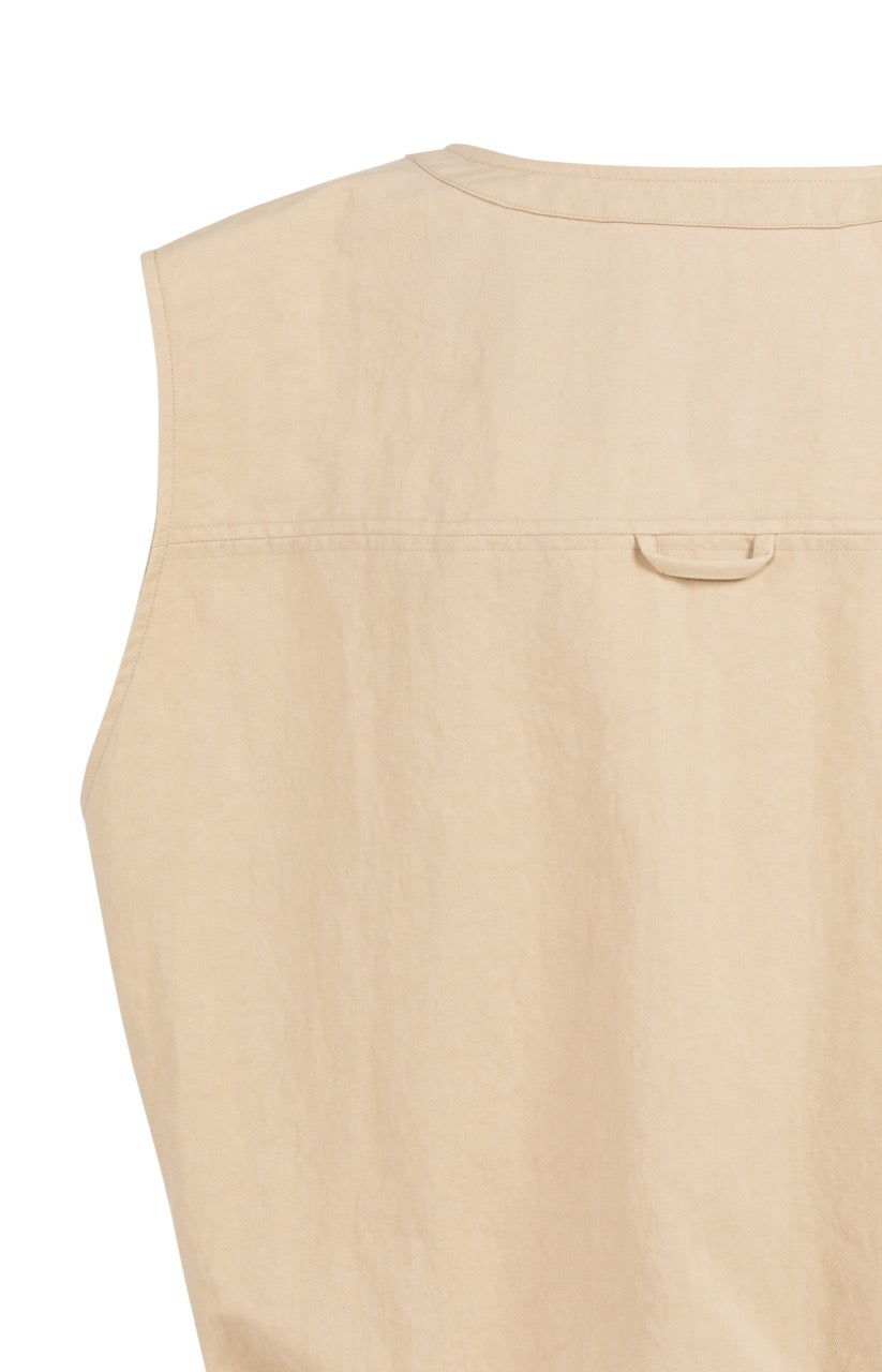 Desert Beige Drawstring Sleeveless Jacket – YAYA