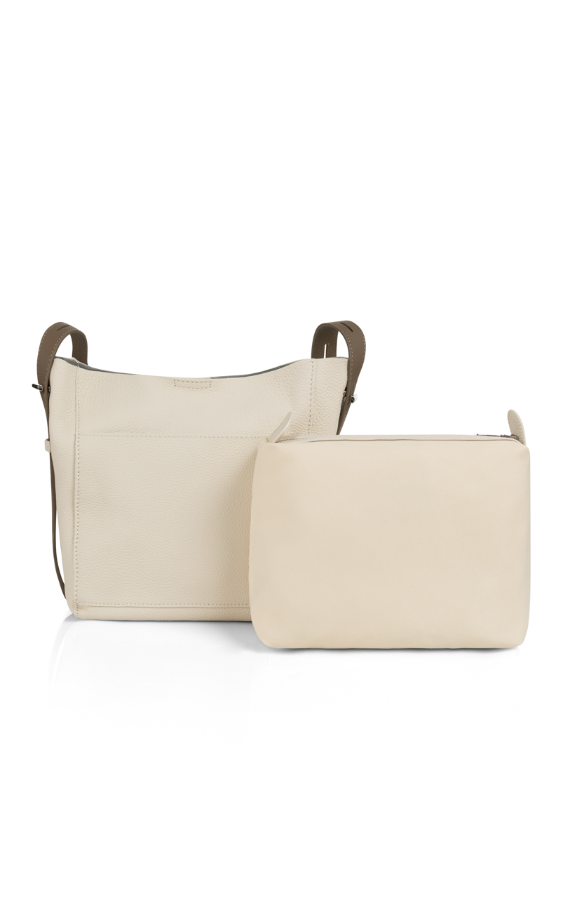YA – Leather Shoulder Bag with Detachable Inner Pouch in Kit Beige