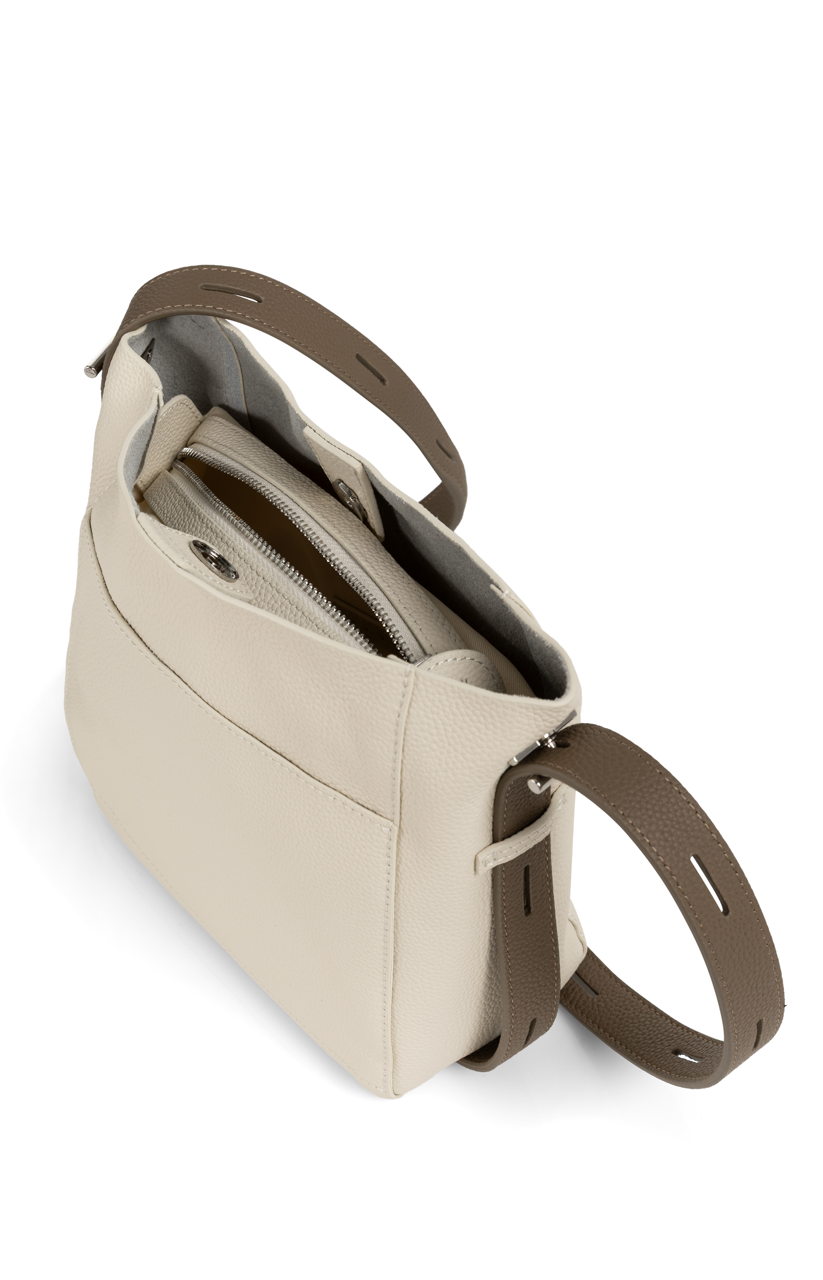 YA – Leather Shoulder Bag with Detachable Inner Pouch in Kit Beige