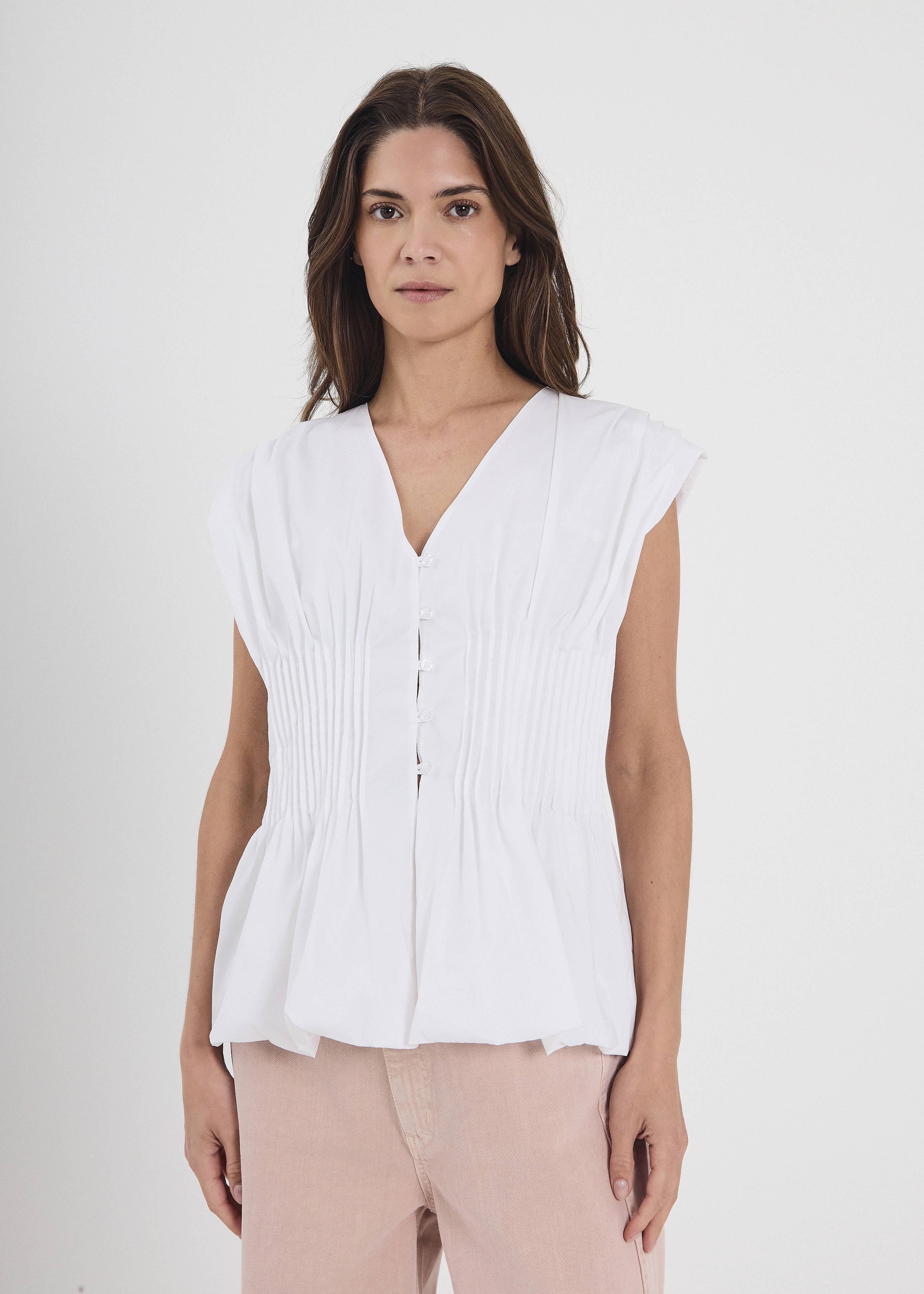 White Structured Cotton Blend Top – NORR
