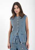 Kenzie – Denim Waistcoat in Medium Blue Denim