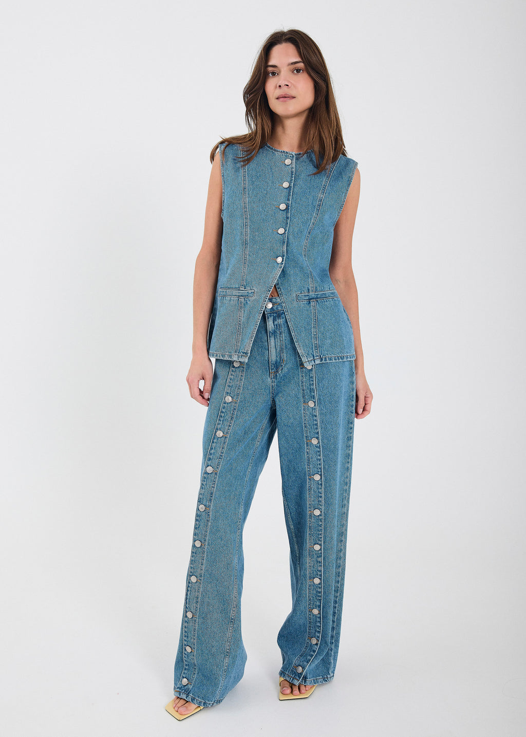 Kenzie – Denim Waistcoat in Medium Blue Denim