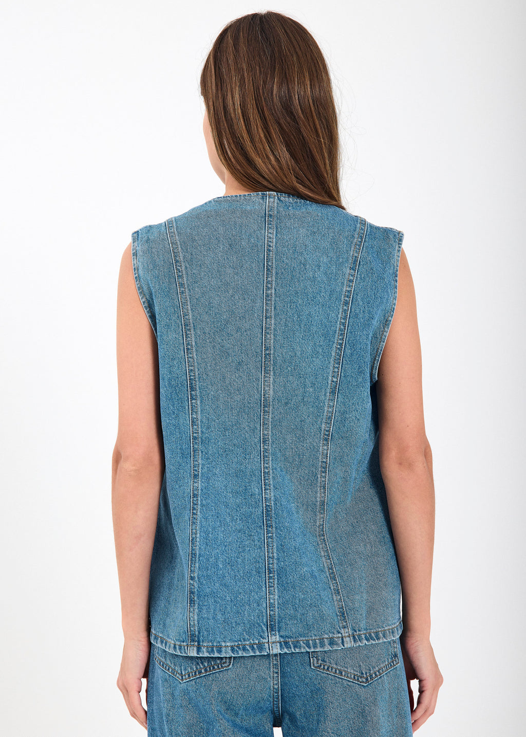 Kenzie – Denim Waistcoat in Medium Blue Denim