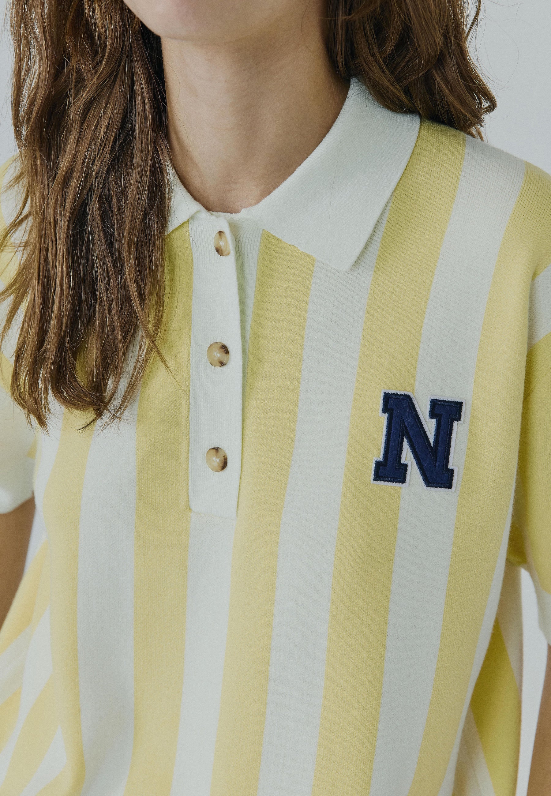 Light Yellow Stripe Knit Polo Top – NORR