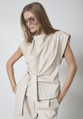 Pleated Faux Leather Top – Bone | Co'Couture