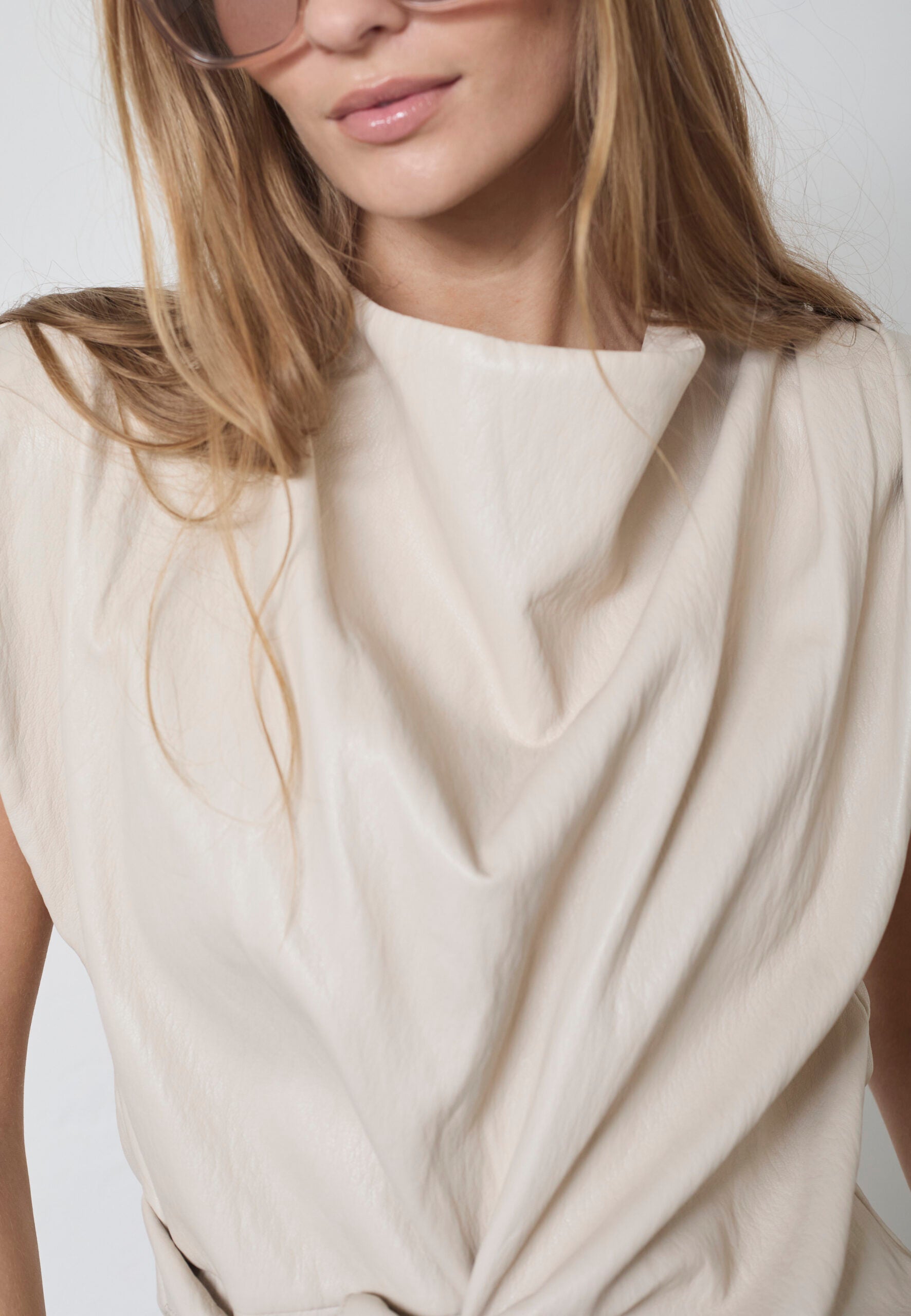Pleated Faux Leather Top – Bone | Co'Couture