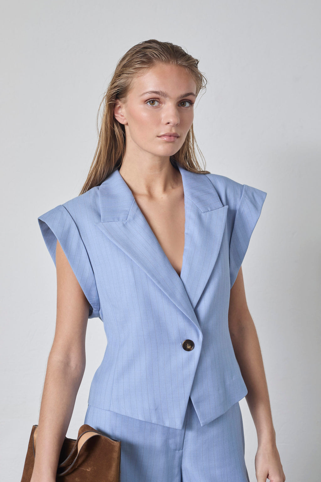 Pinstripe Tailored Waistcoat – Pale Blue | Co'Couture