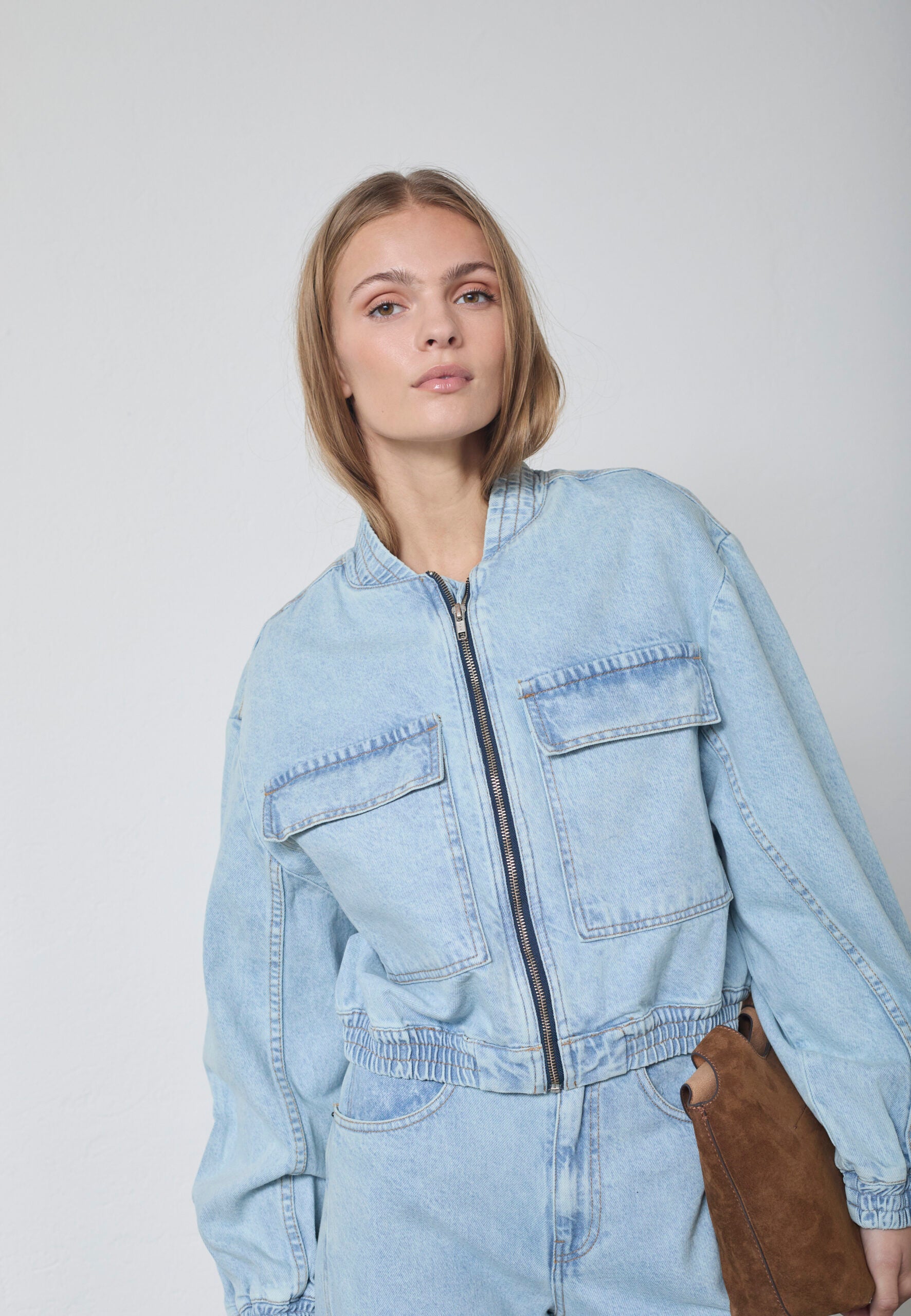 Pale Blue Cotton Bomber Jacket – Co'Couture
