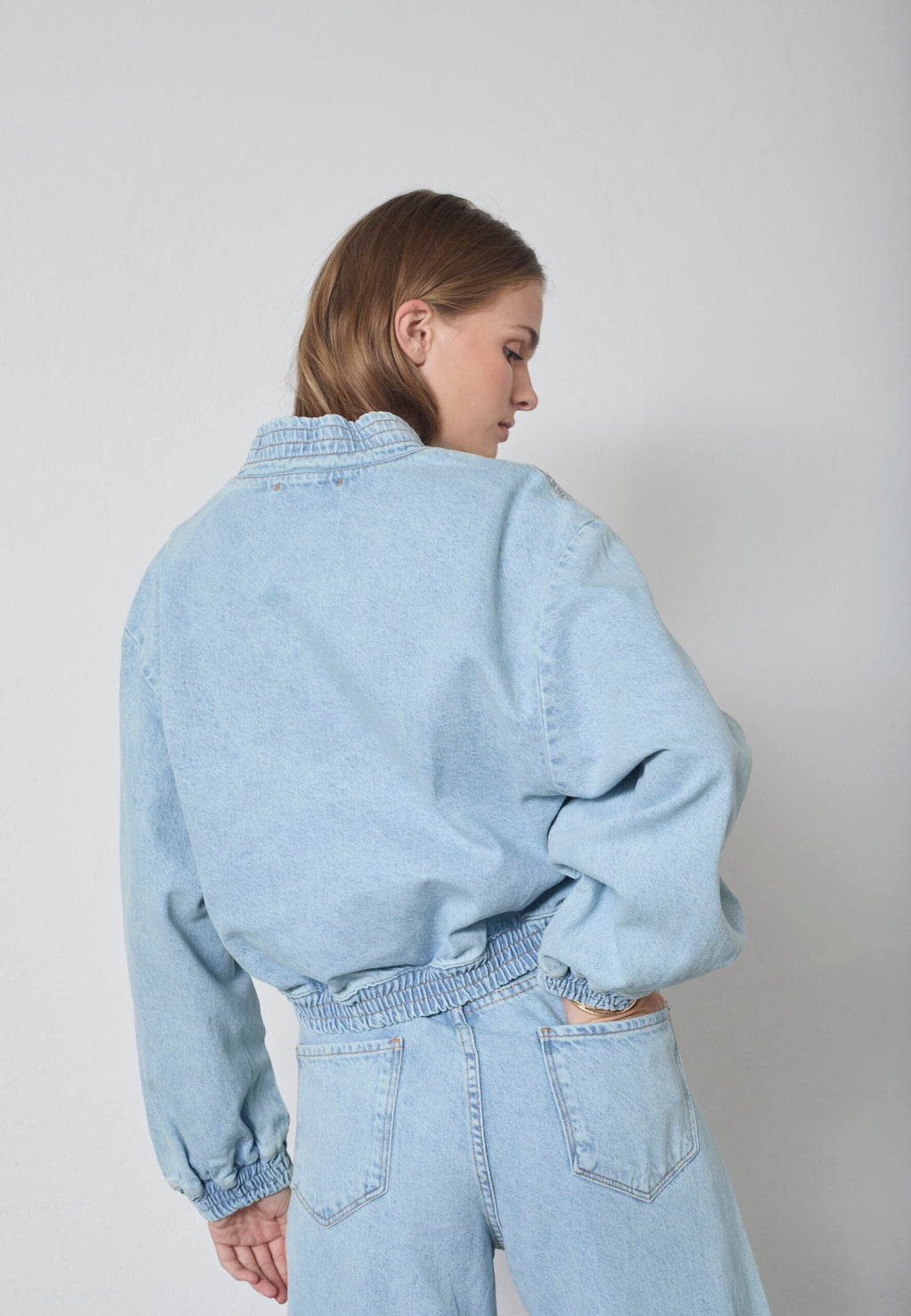 Pale Blue Cotton Bomber Jacket – Co'Couture