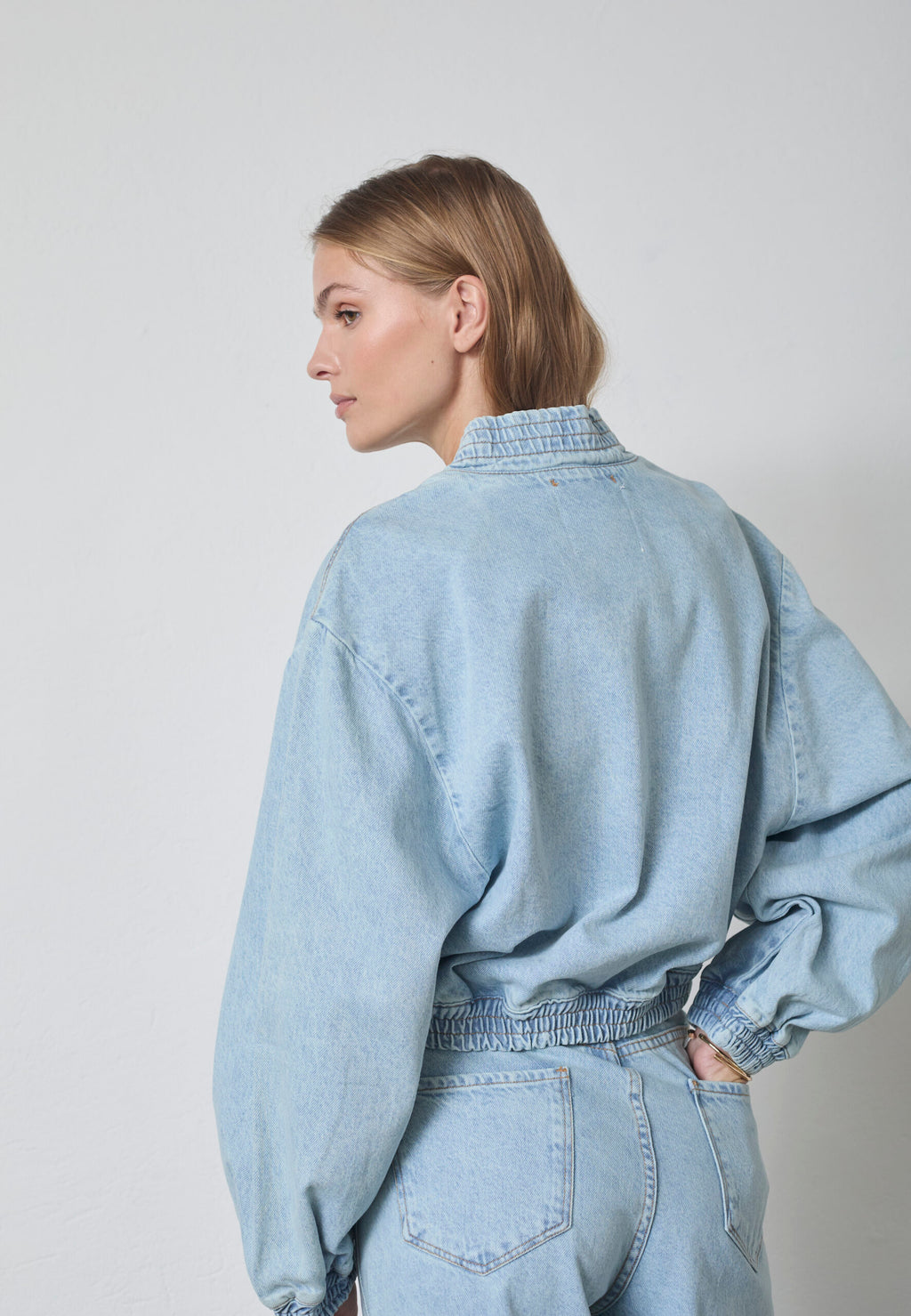 Pale Blue Cotton Bomber Jacket – Co'Couture
