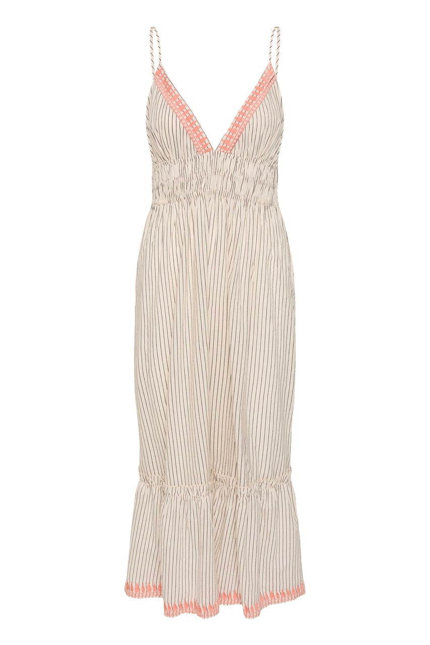 Revelina V-Neck Stripe Midi Dress, Turtledove - SAINT TROPEZ