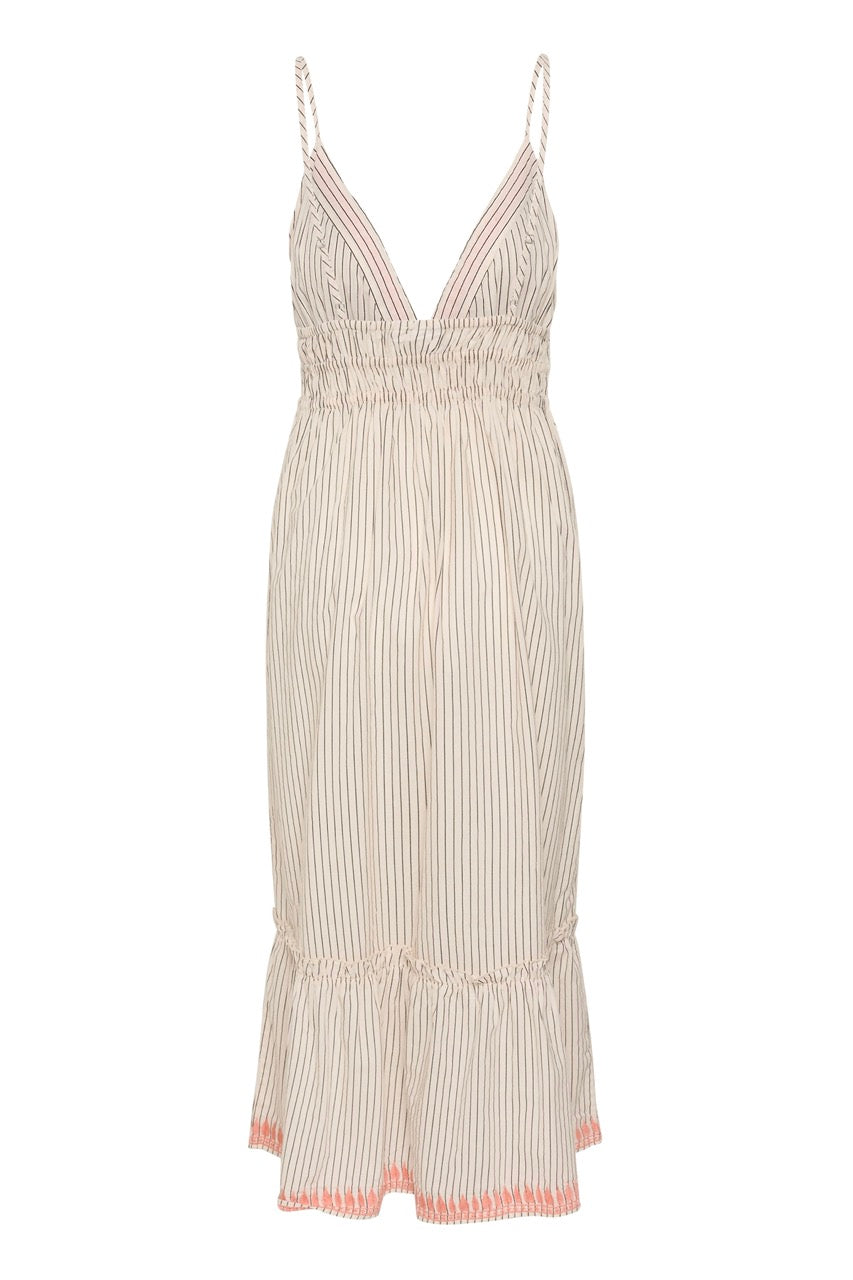 Revelina V-Neck Stripe Midi Dress, Turtledove - SAINT TROPEZ