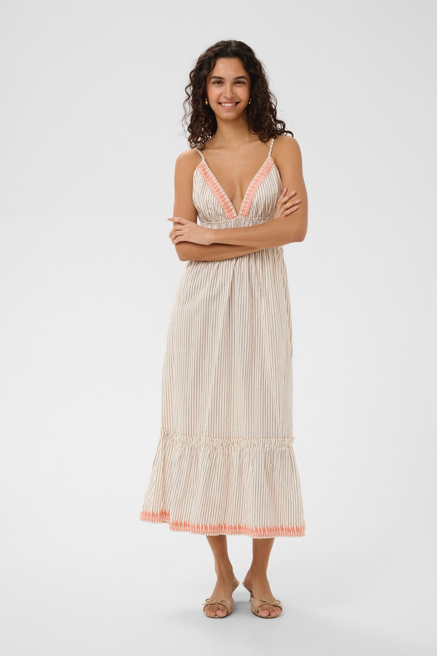 Revelina V-Neck Stripe Midi Dress, Turtledove - SAINT TROPEZ