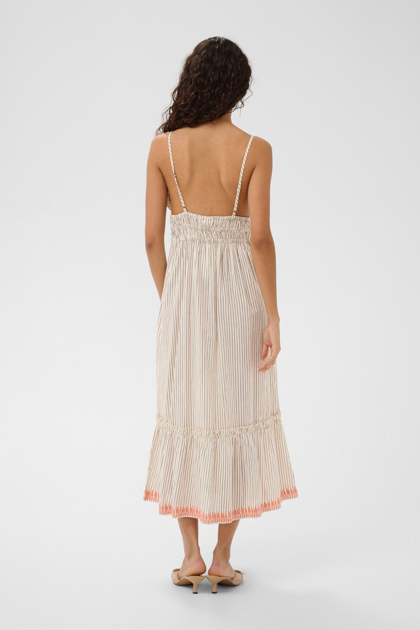 Revelina V-Neck Stripe Midi Dress, Turtledove - SAINT TROPEZ