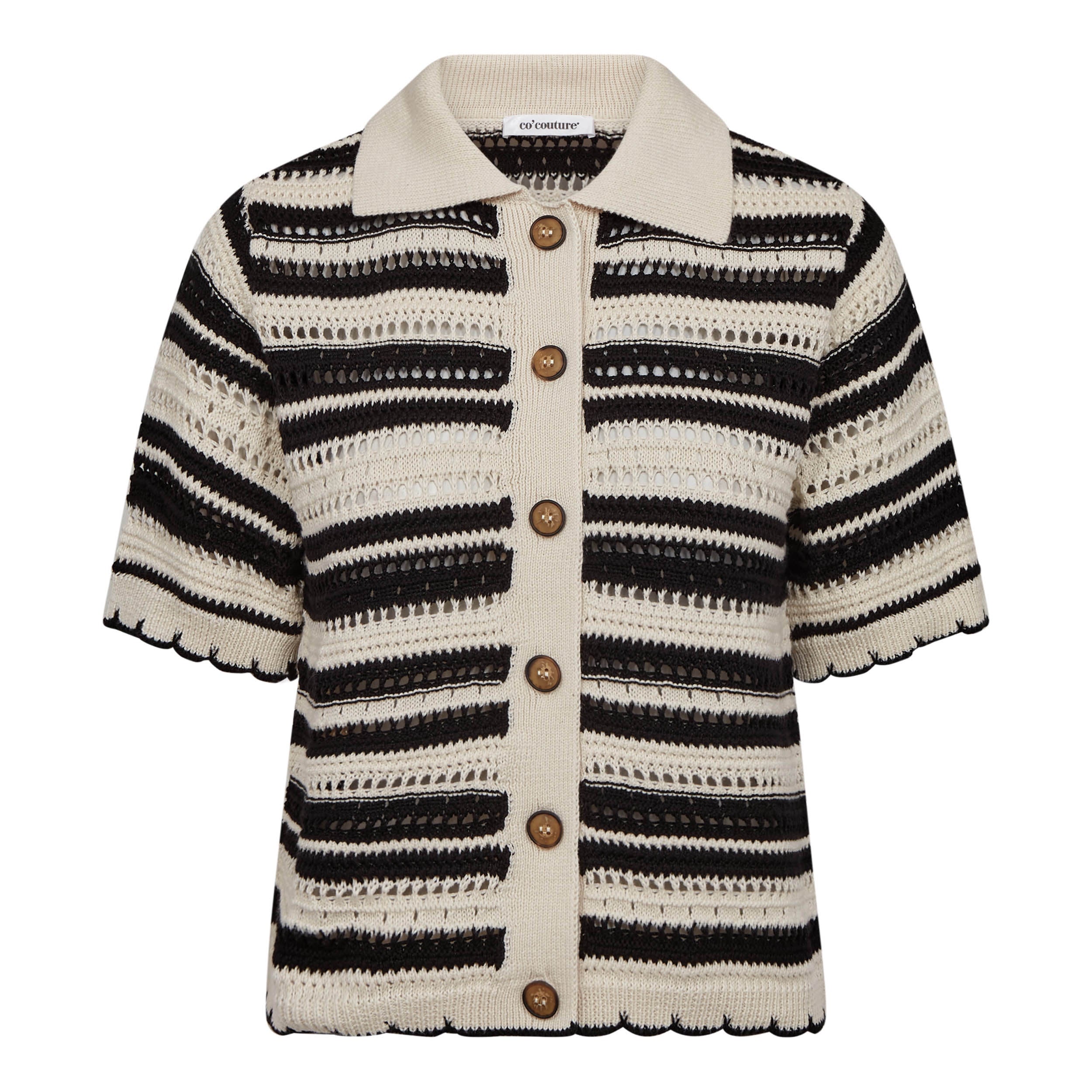 OdetteCC – Stripe Short Sleeve Cardigan in Off White & Black