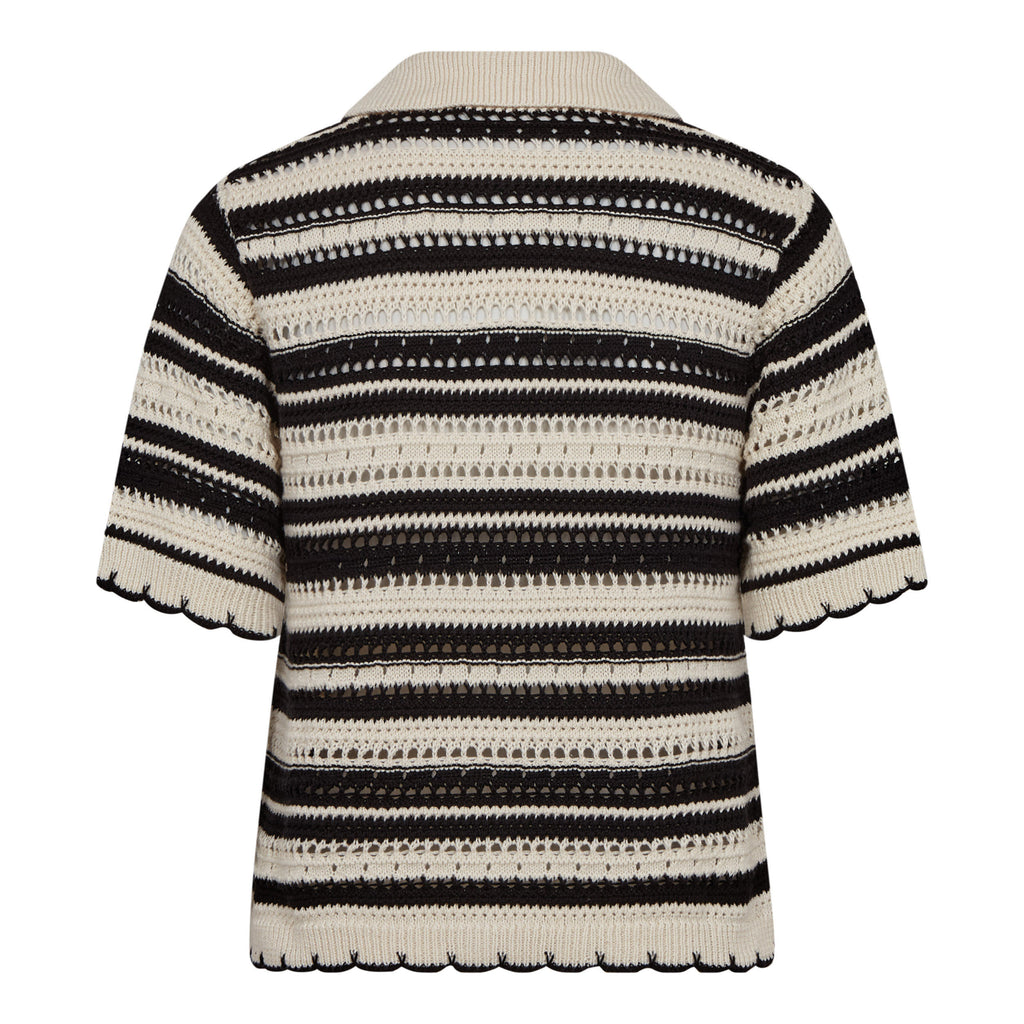 OdetteCC – Stripe Short Sleeve Cardigan in Off White & Black
