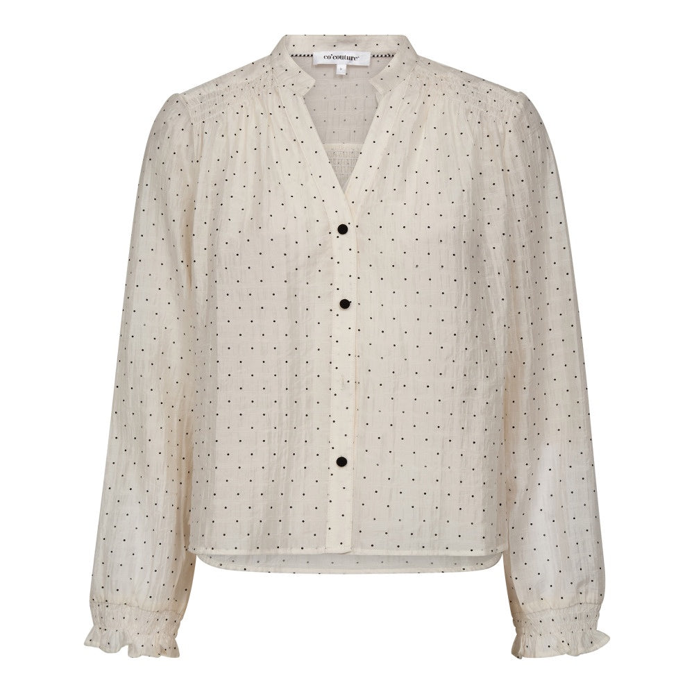 Dot V-Neck Shirt in Off White